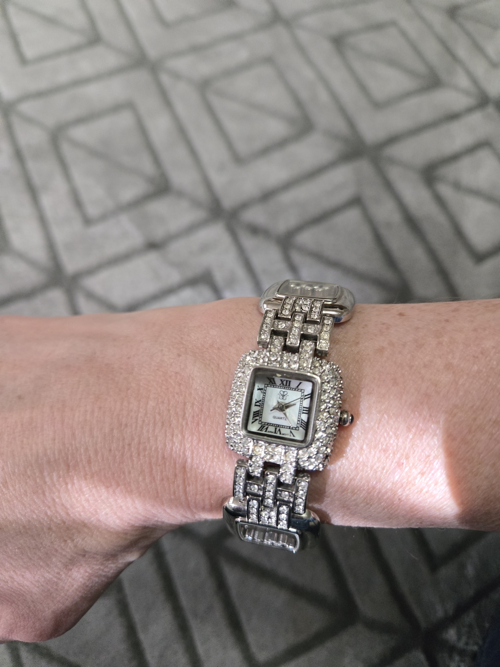 Silver Vintage Crystal Square Face Bracelet Watch